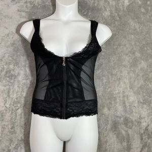 Black Lace Zip Front Boned Corset Bustier shaper Sz 2XL Black Q-T Intimates